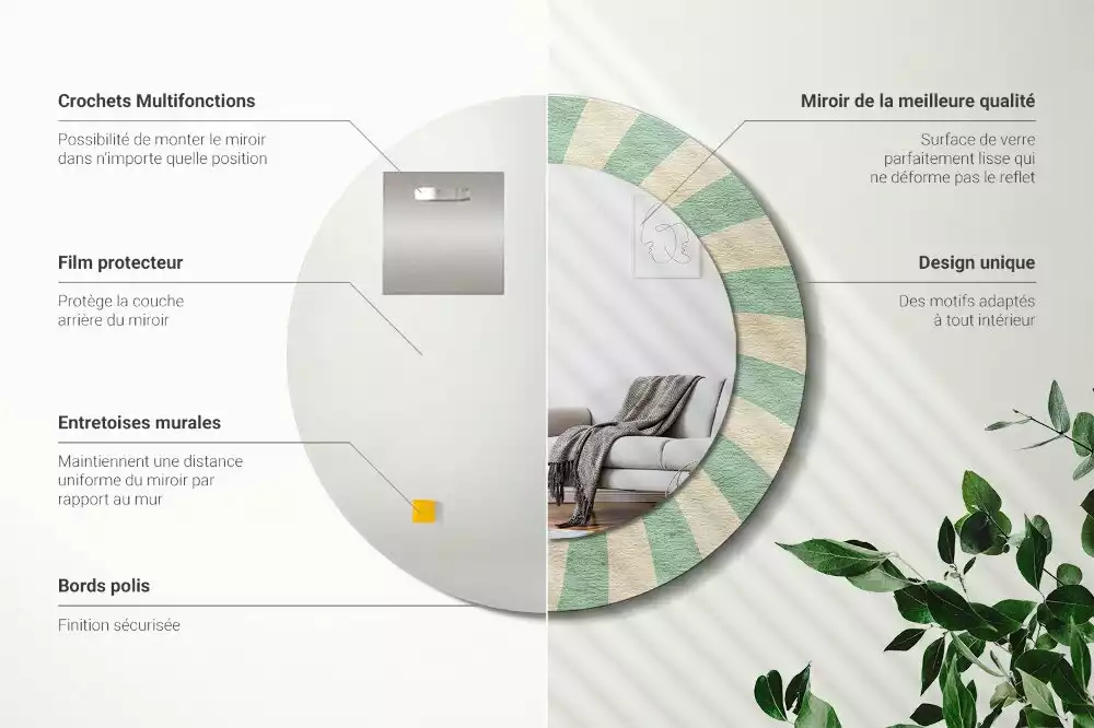 Lustro ścienne dekoracyjne w stylu retro z okrągłą ramą i pastelowym wzorem