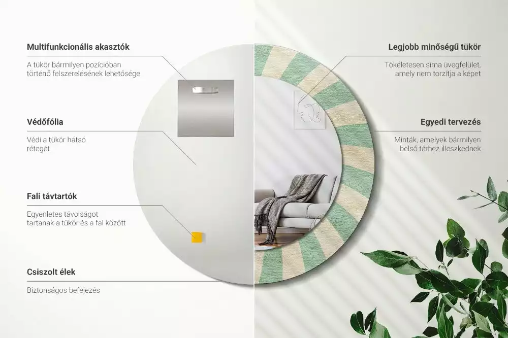 Lustro ścienne dekoracyjne w stylu retro z okrągłą ramą i pastelowym wzorem