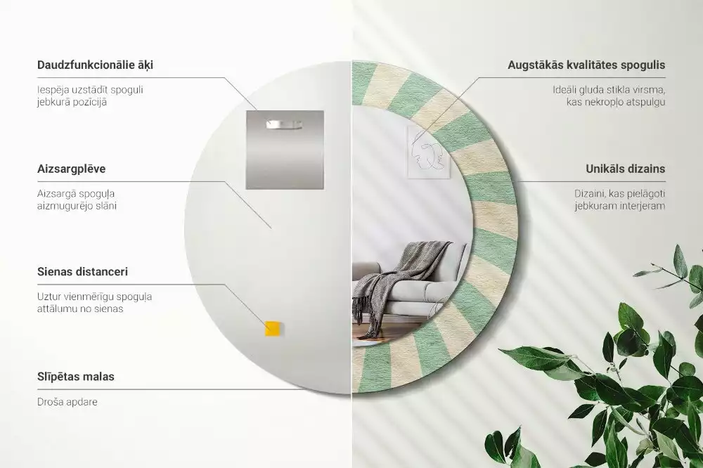 Lustro ścienne dekoracyjne w stylu retro z okrągłą ramą i pastelowym wzorem