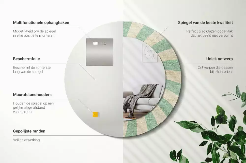 Lustro ścienne dekoracyjne w stylu retro z okrągłą ramą i pastelowym wzorem