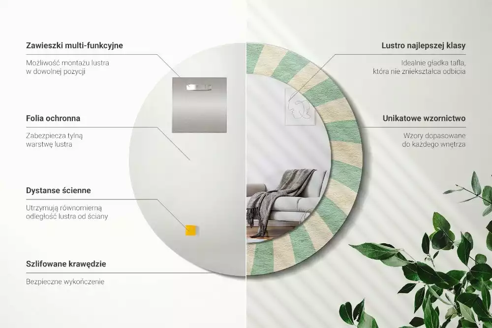 Lustro ścienne dekoracyjne w stylu retro z okrągłą ramą i pastelowym wzorem