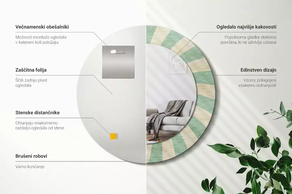 Lustro ścienne dekoracyjne w stylu retro z okrągłą ramą i pastelowym wzorem