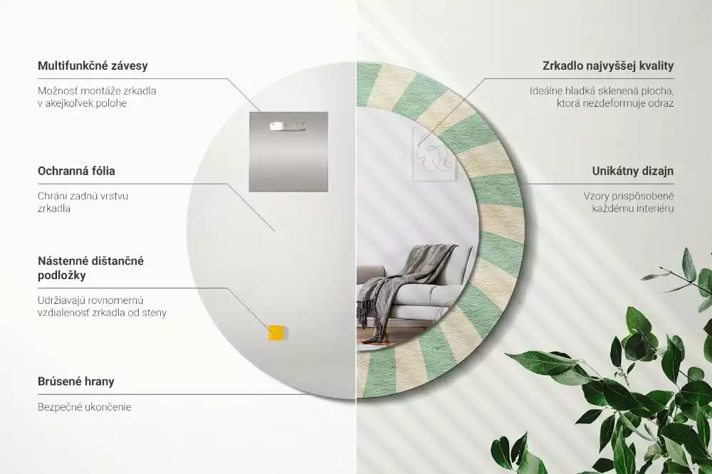 Lustro ścienne dekoracyjne w stylu retro z okrągłą ramą i pastelowym wzorem