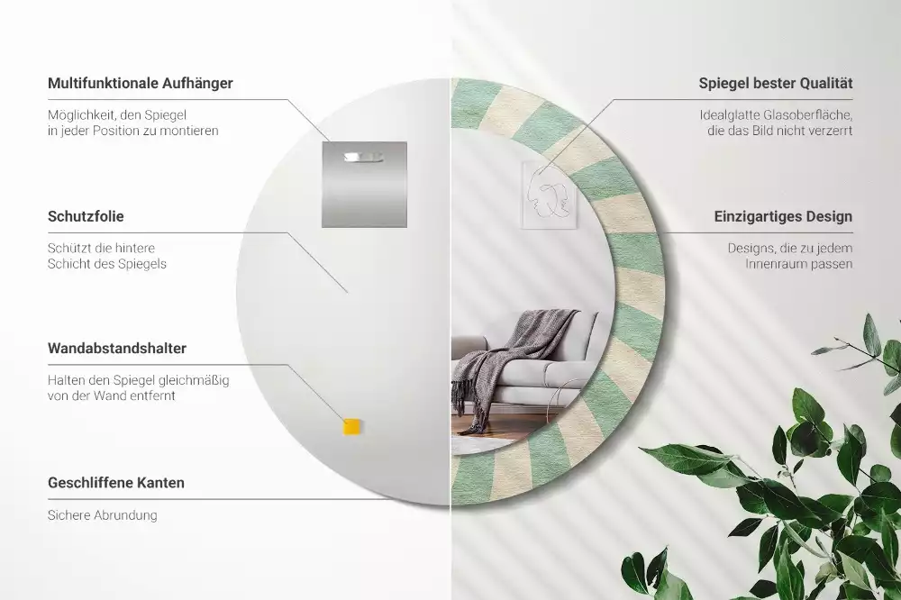 Lustro ścienne dekoracyjne w stylu retro z okrągłą ramą i pastelowym wzorem