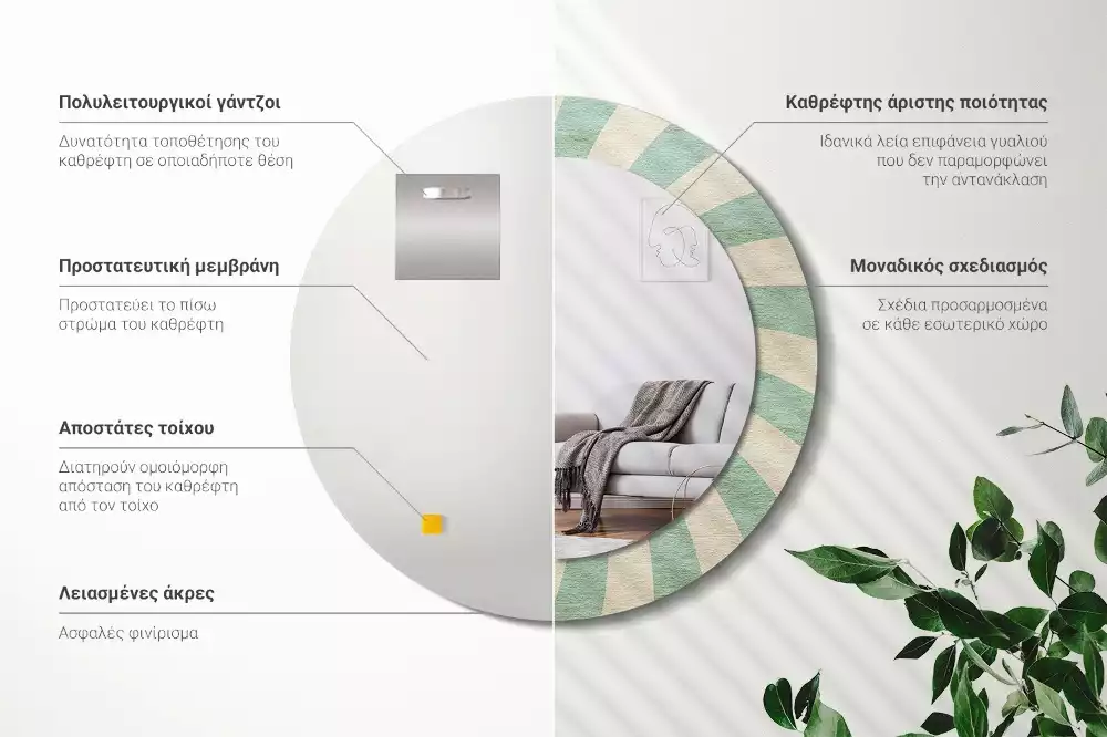 Lustro ścienne dekoracyjne w stylu retro z okrągłą ramą i pastelowym wzorem