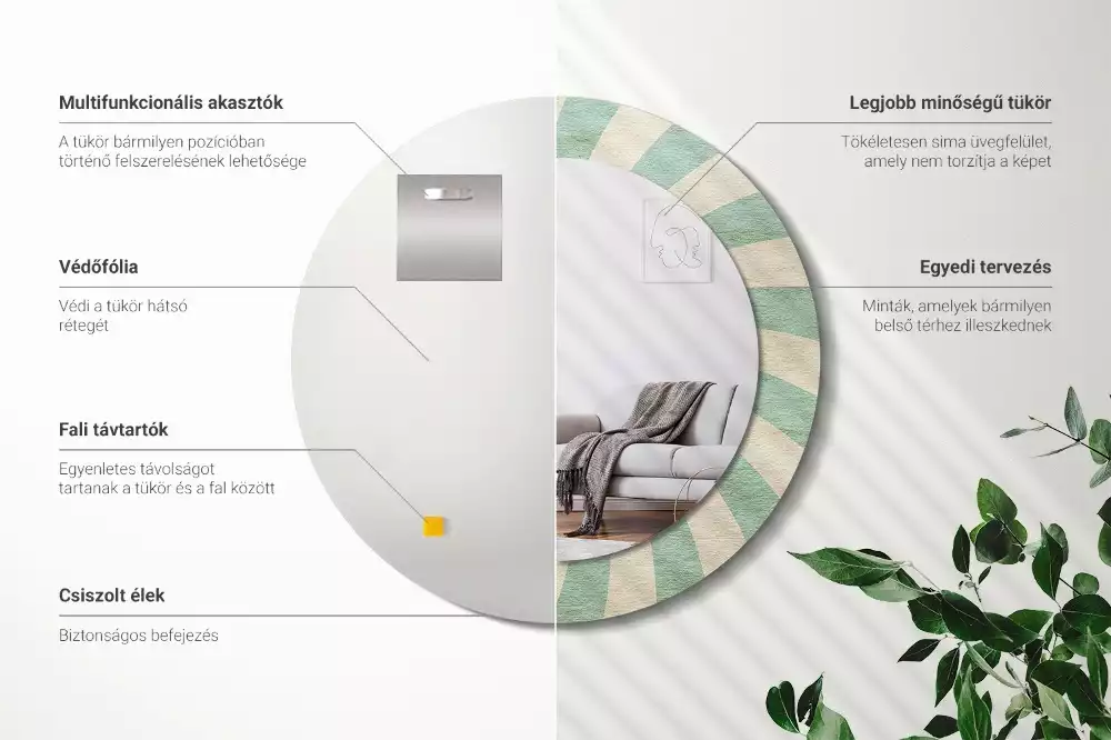 Lustro ścienne dekoracyjne w stylu retro z okrągłą ramą i pastelowym wzorem