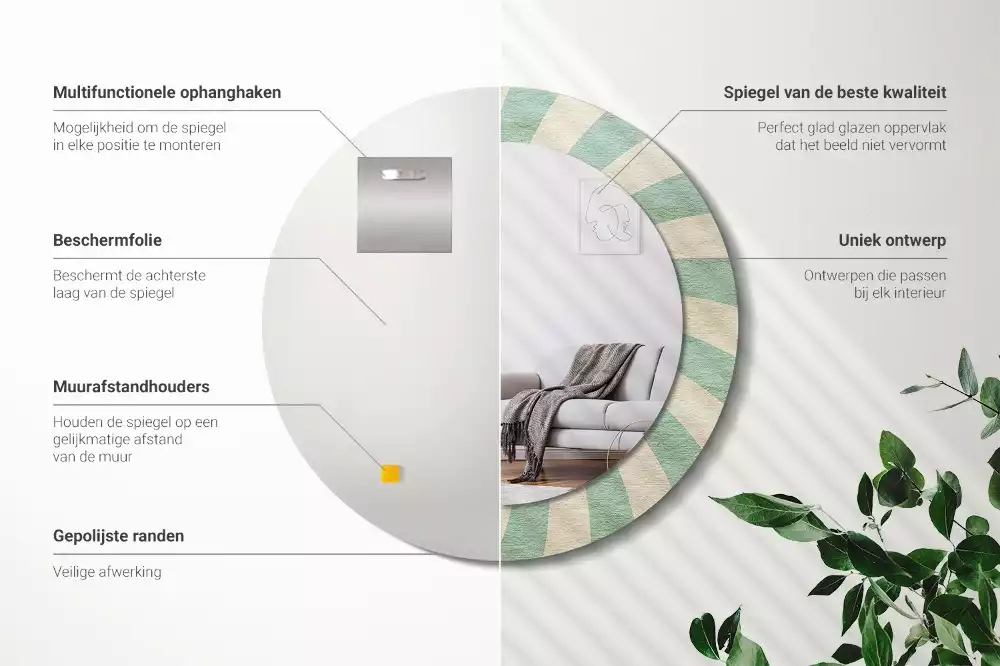 Lustro ścienne dekoracyjne w stylu retro z okrągłą ramą i pastelowym wzorem