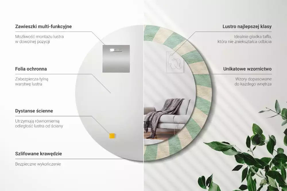 Lustro ścienne dekoracyjne w stylu retro z okrągłą ramą i pastelowym wzorem