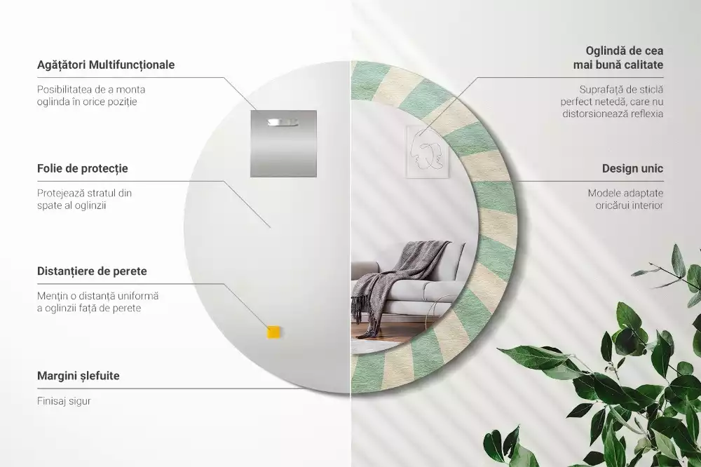 Lustro ścienne dekoracyjne w stylu retro z okrągłą ramą i pastelowym wzorem