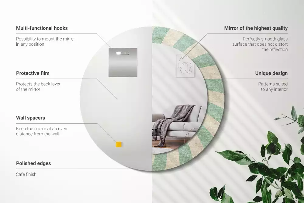 Lustro ścienne dekoracyjne w stylu retro z okrągłą ramą i pastelowym wzorem