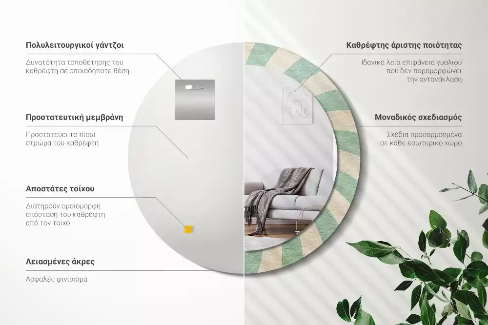 Lustro ścienne dekoracyjne w stylu retro z okrągłą ramą i pastelowym wzorem