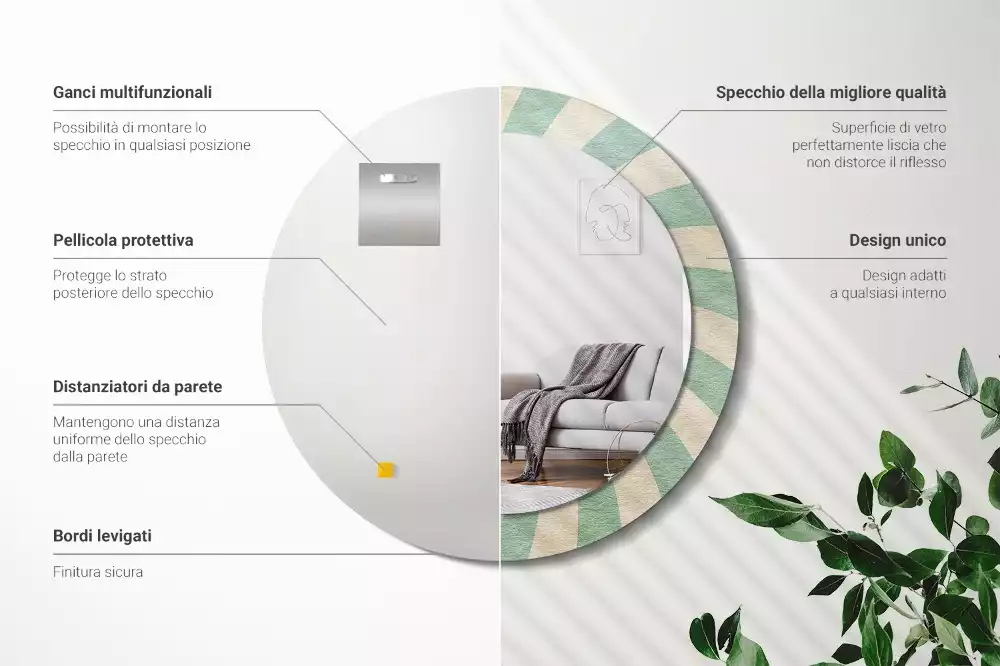 Lustro ścienne dekoracyjne w stylu retro z okrągłą ramą i pastelowym wzorem