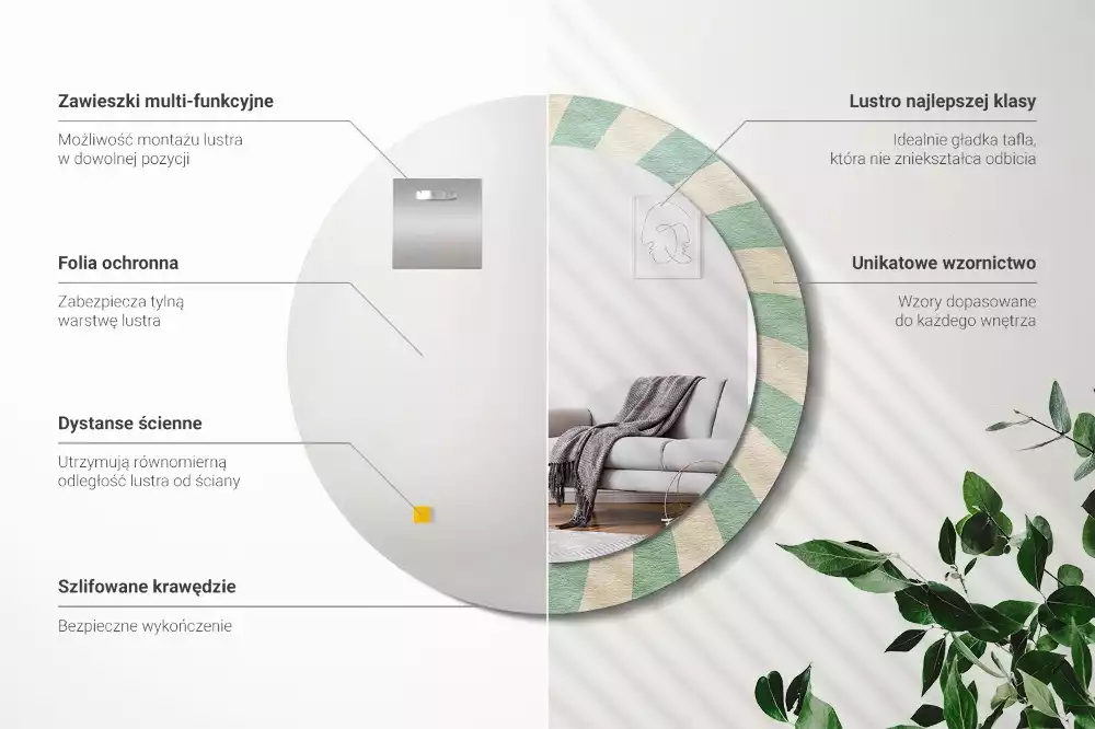 Lustro ścienne dekoracyjne w stylu retro z okrągłą ramą i pastelowym wzorem