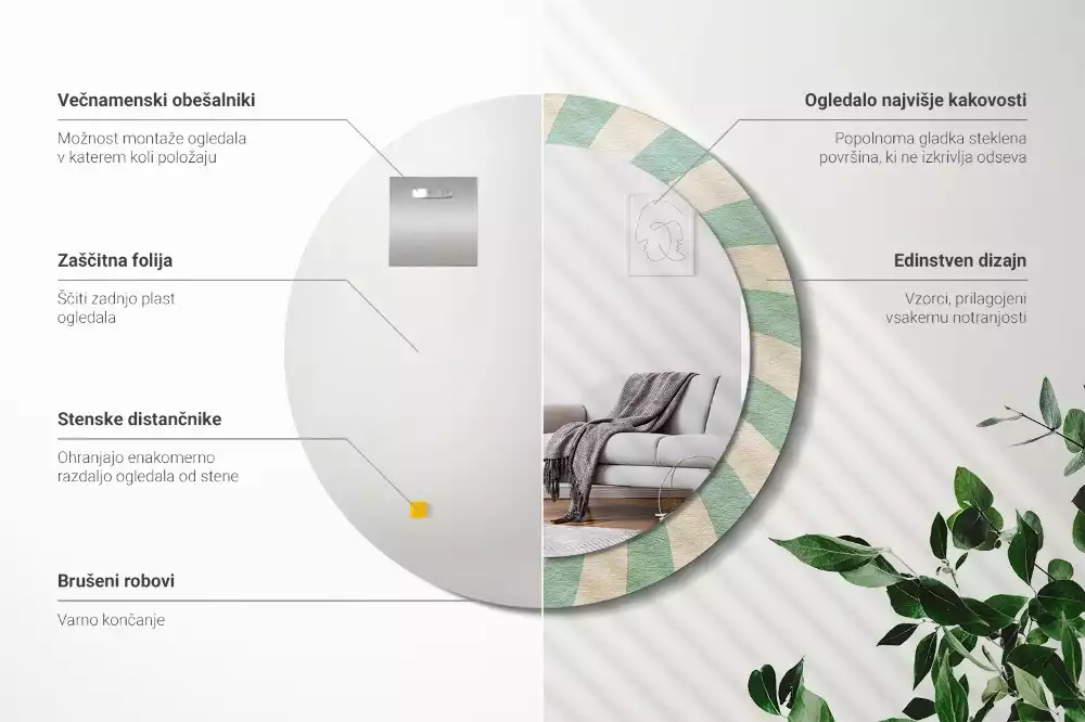 Lustro ścienne dekoracyjne w stylu retro z okrągłą ramą i pastelowym wzorem