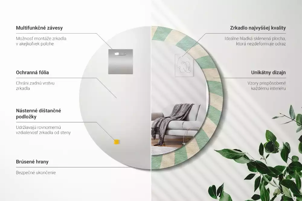 Lustro ścienne dekoracyjne w stylu retro z okrągłą ramą i pastelowym wzorem