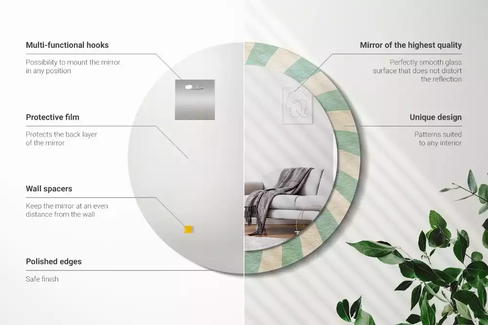 Lustro ścienne dekoracyjne w stylu retro z okrągłą ramą i pastelowym wzorem