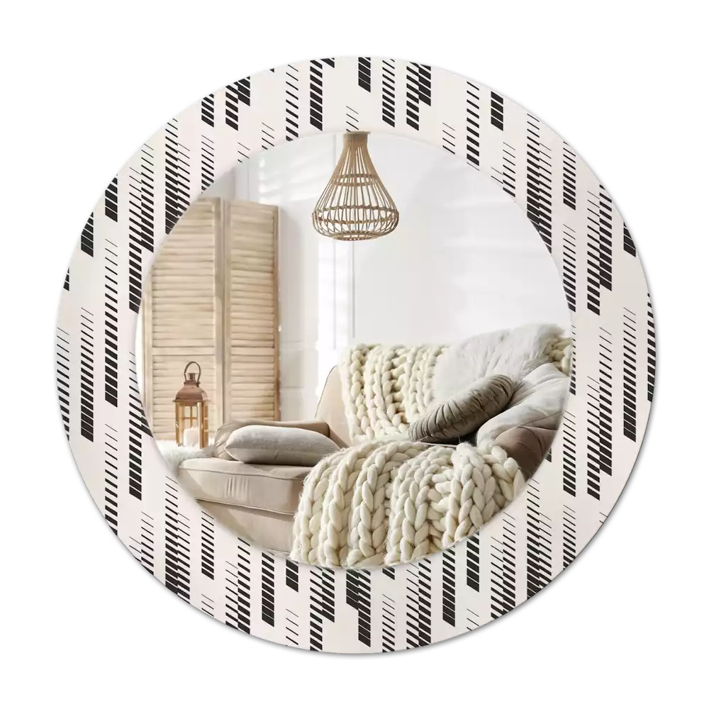 Lustro z okrągłą ramą z nadrukiem w paski