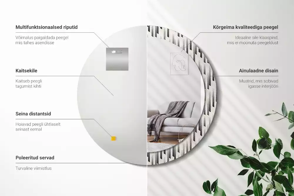 Lustro z okrągłą ramą z nadrukiem w paski