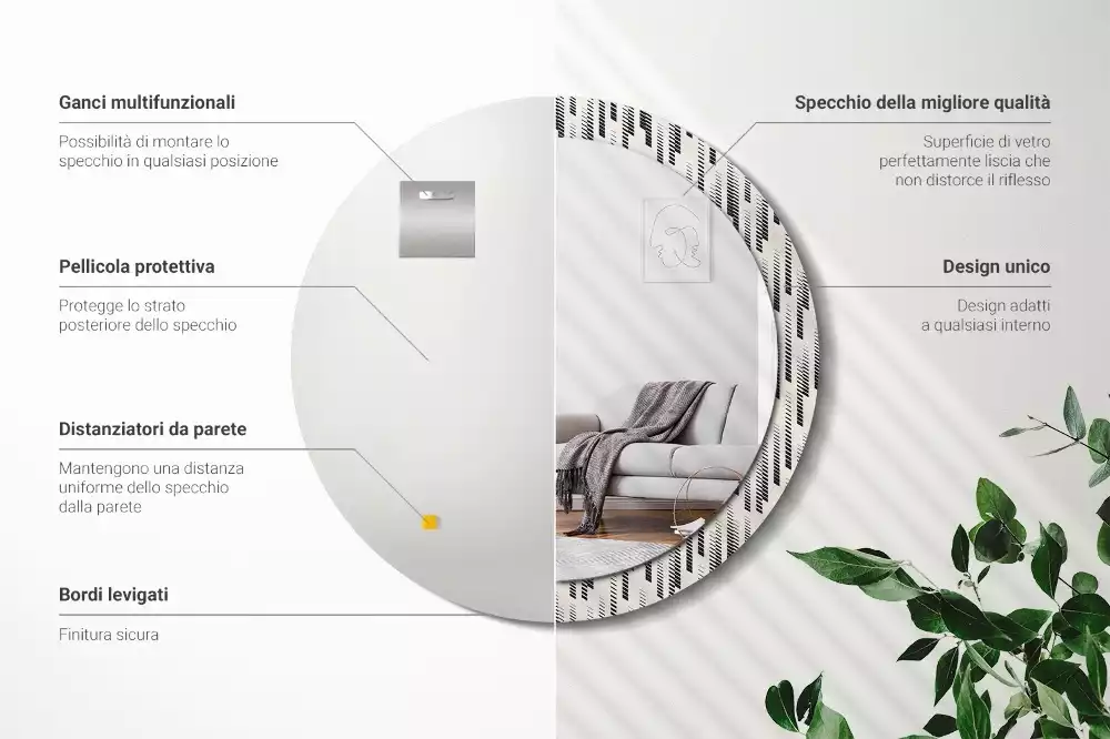 Lustro z okrągłą ramą z nadrukiem w paski