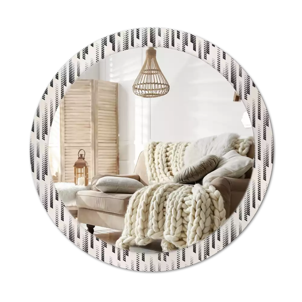 Lustro z okrągłą ramą z nadrukiem w paski