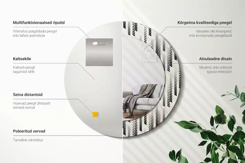 Lustro z okrągłą ramą z nadrukiem w paski