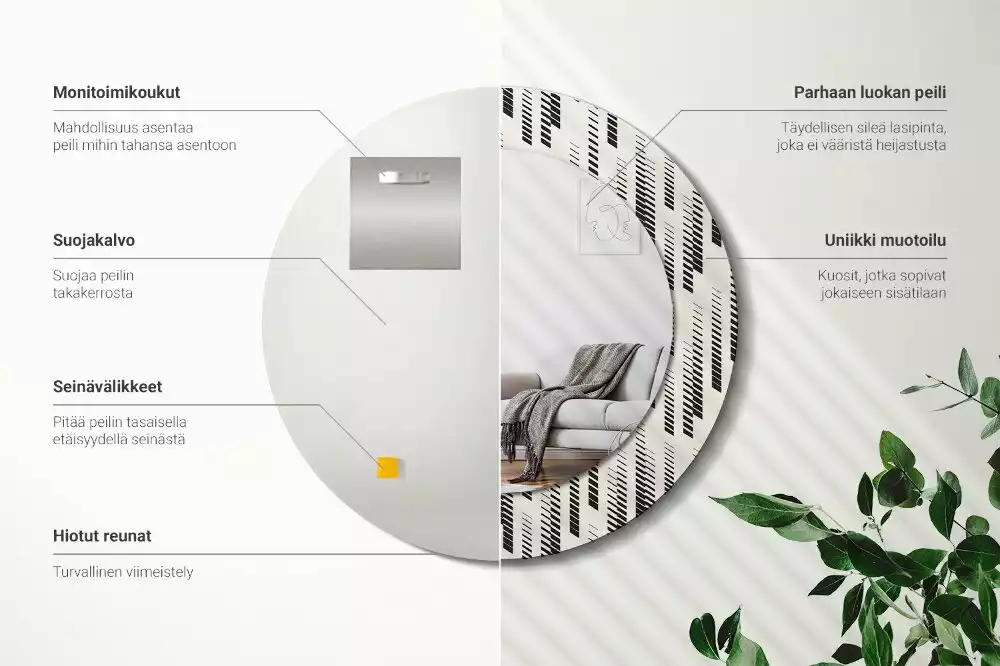 Lustro z okrągłą ramą z nadrukiem w paski