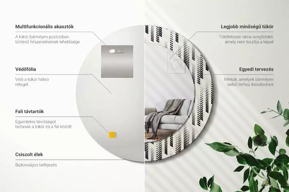 Lustro z okrągłą ramą z nadrukiem w paski