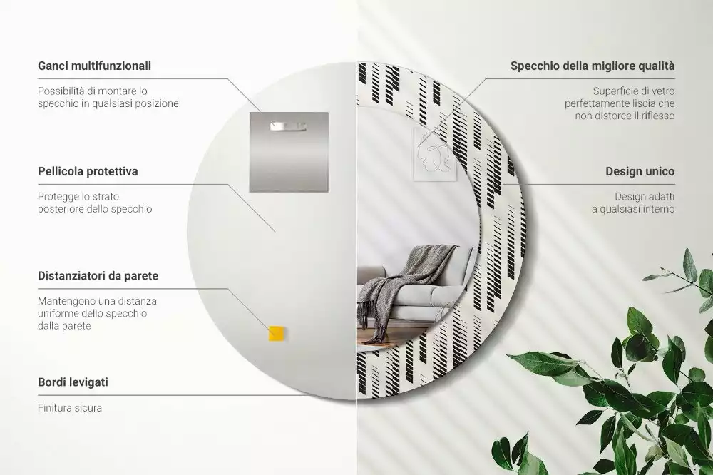 Lustro z okrągłą ramą z nadrukiem w paski