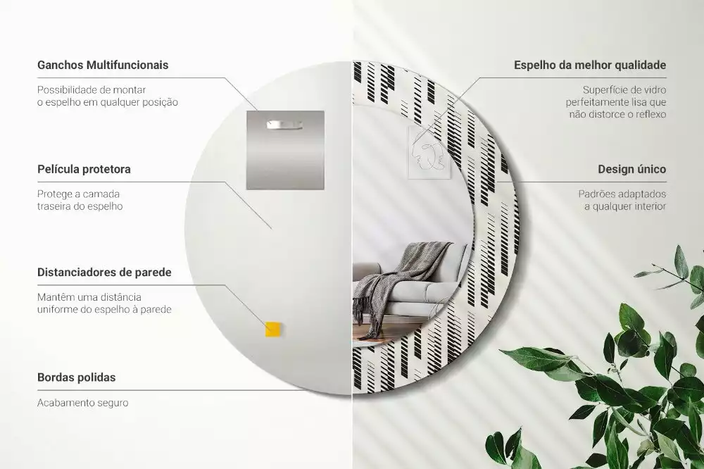 Lustro z okrągłą ramą z nadrukiem w paski