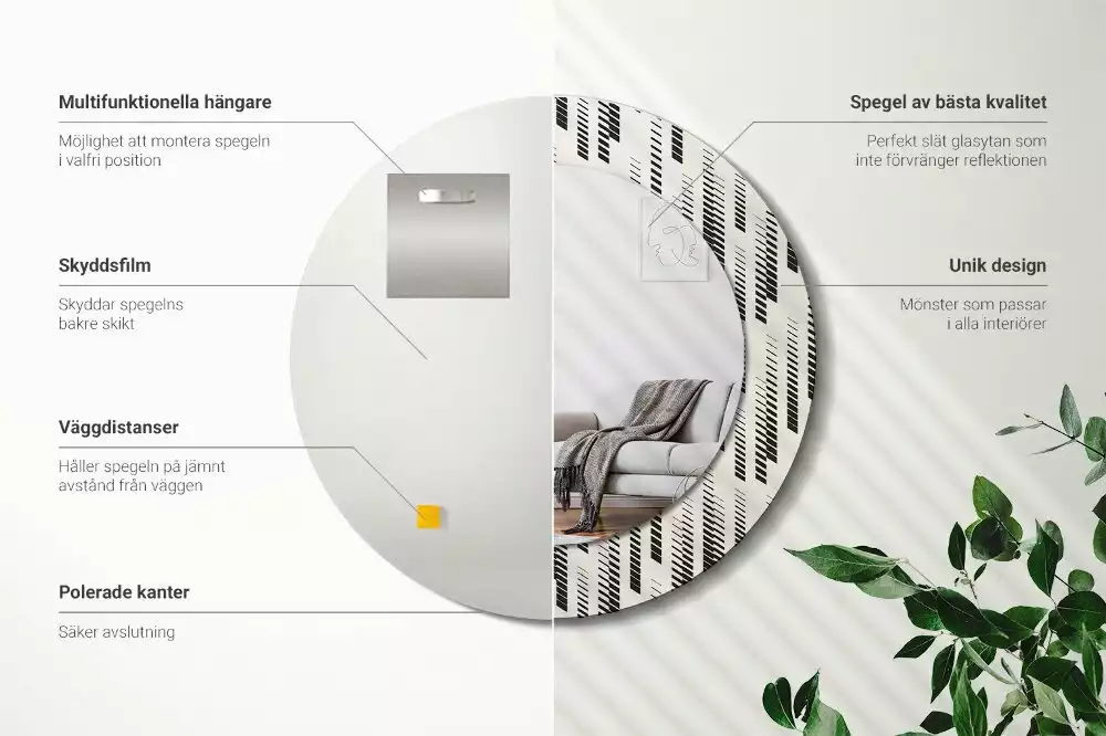 Lustro z okrągłą ramą z nadrukiem w paski