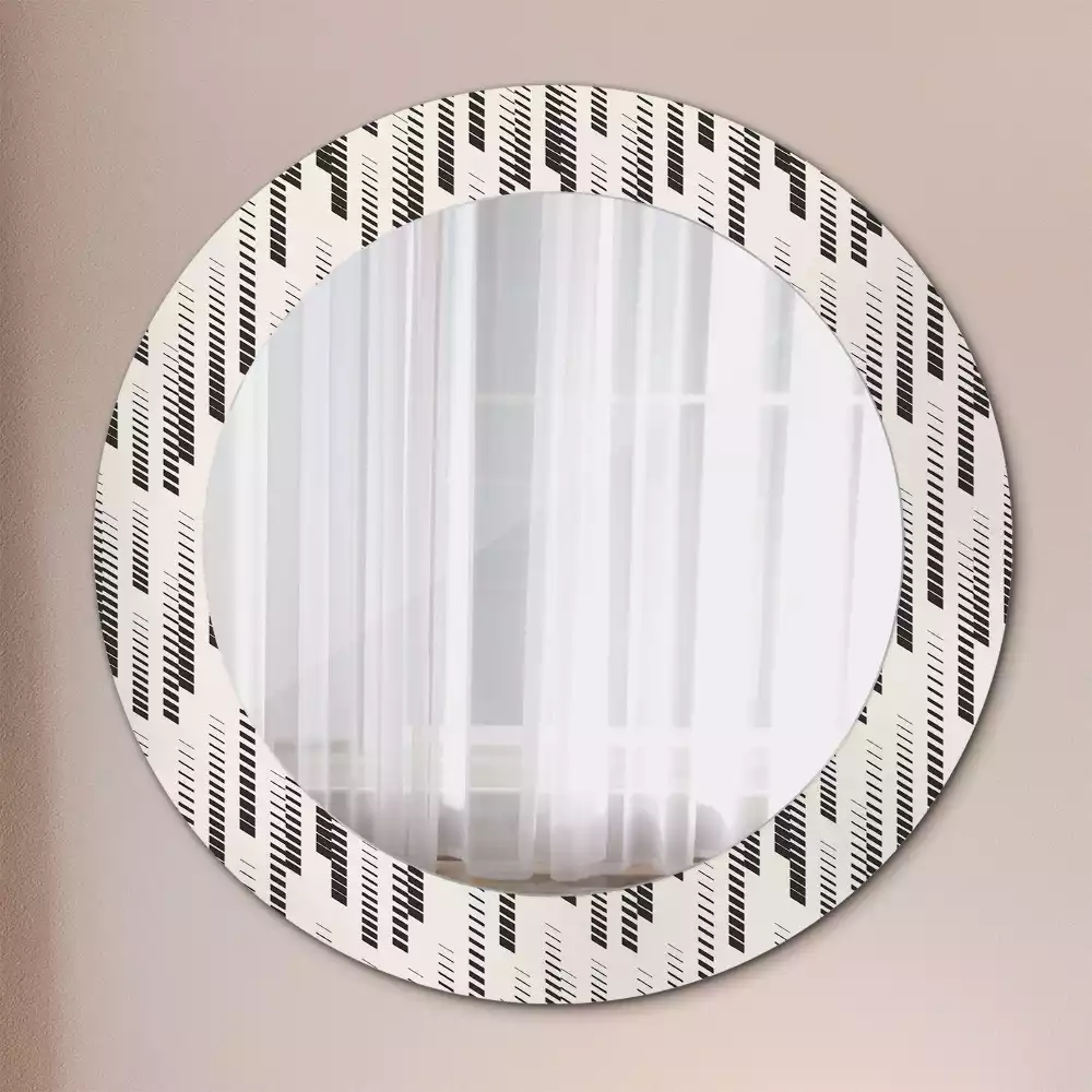Lustro z okrągłą ramą z nadrukiem w paski