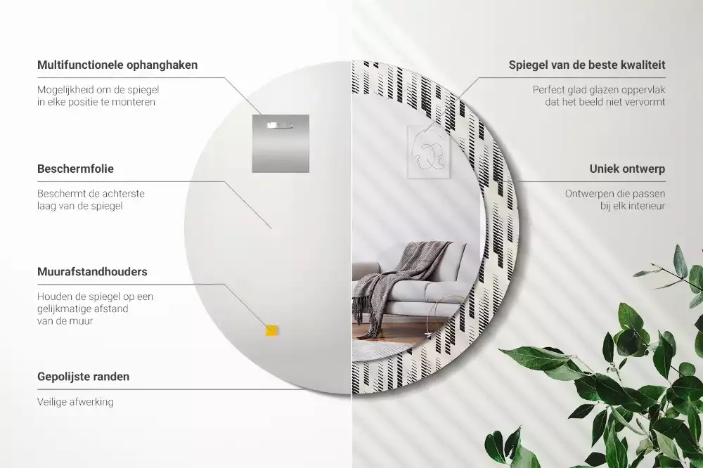 Lustro z okrągłą ramą z nadrukiem w paski