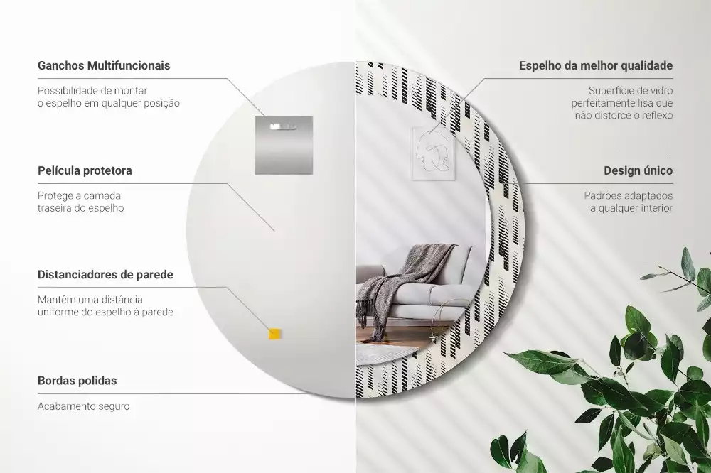 Lustro z okrągłą ramą z nadrukiem w paski