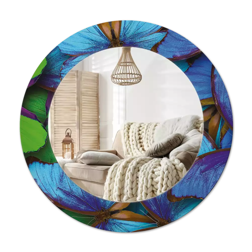 Lustro z drukowaną ramką w motywem niebiesko‑zielonego motyla