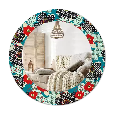 Lustro w ramie z nadrukiem o okrągłym kształcie z motywem retro kwiatów