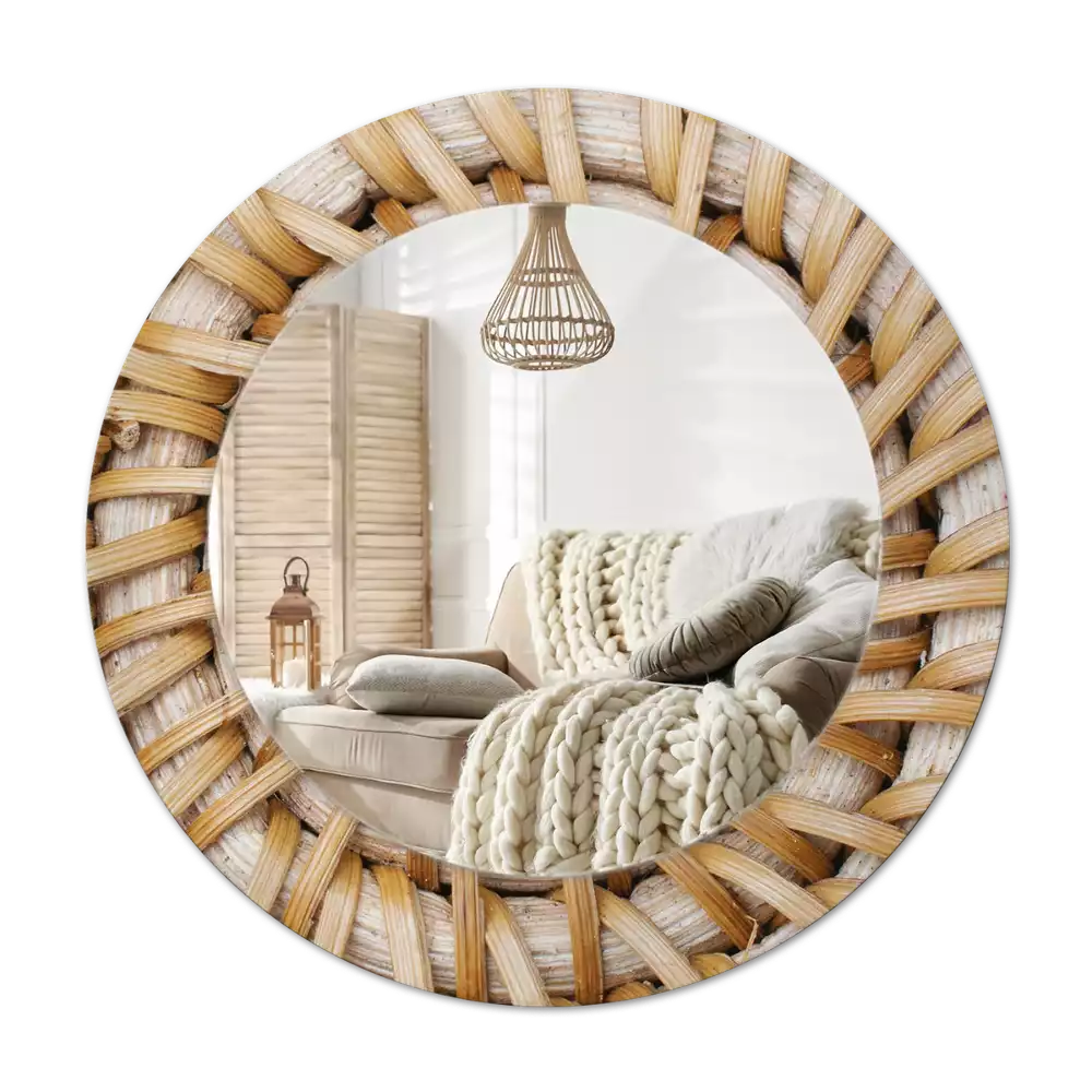 Lustro ścienne dekoracyjne o okrągłym kształcie z plecionym obrzeżem