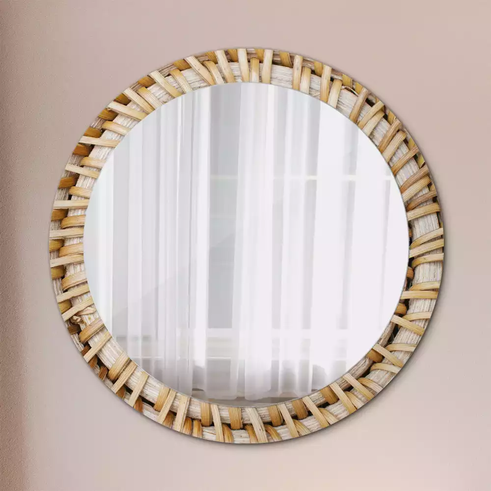 Lustro ścienne dekoracyjne o okrągłym kształcie z plecionym obrzeżem