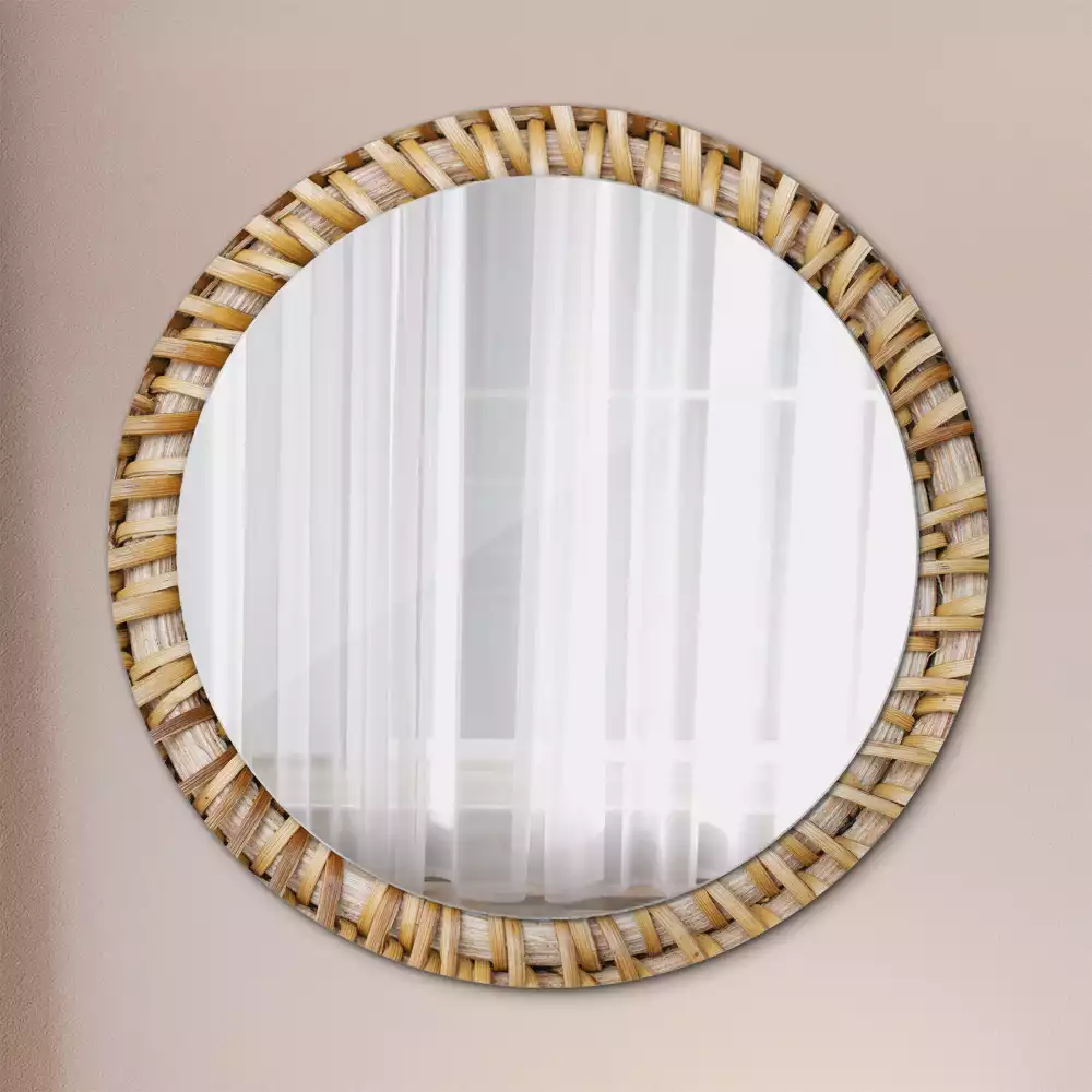 Lustro ścienne dekoracyjne o okrągłym kształcie z plecionym obrzeżem