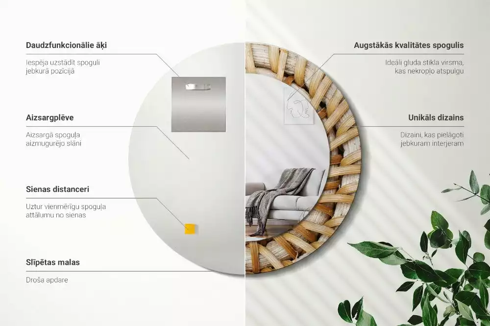 Lustro ścienne dekoracyjne o okrągłym kształcie z plecionym obrzeżem