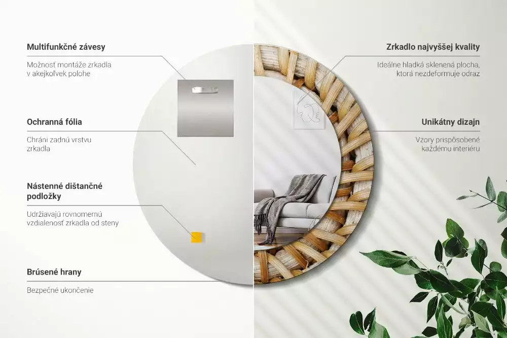 Lustro ścienne dekoracyjne o okrągłym kształcie z plecionym obrzeżem