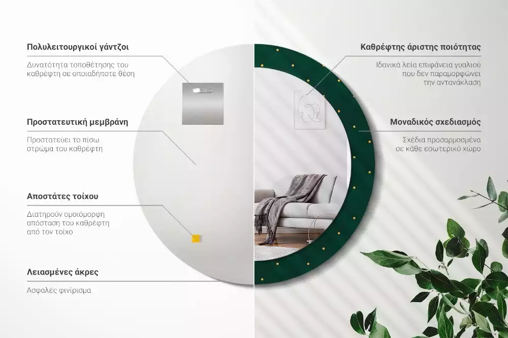 Lustro z ramą z nadrukiem w pikowany wzór, o okrągłym kształcie