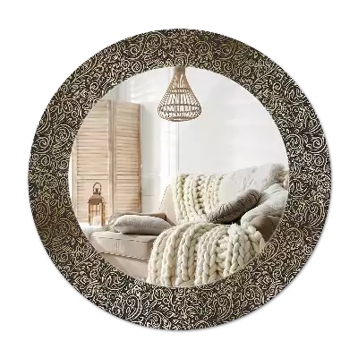 Lustro z drukowaną ramką okrągłe Kwiecisty ornament