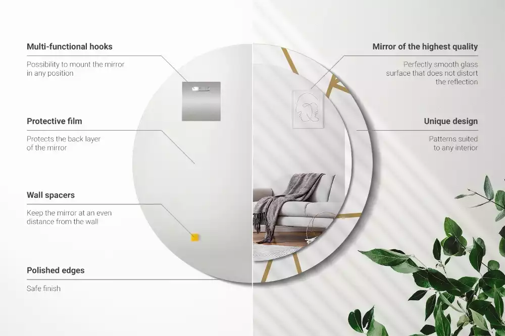 Lustro ścienne dekoracyjne o okrągłym kształcie z motywem kompozycji liniowej