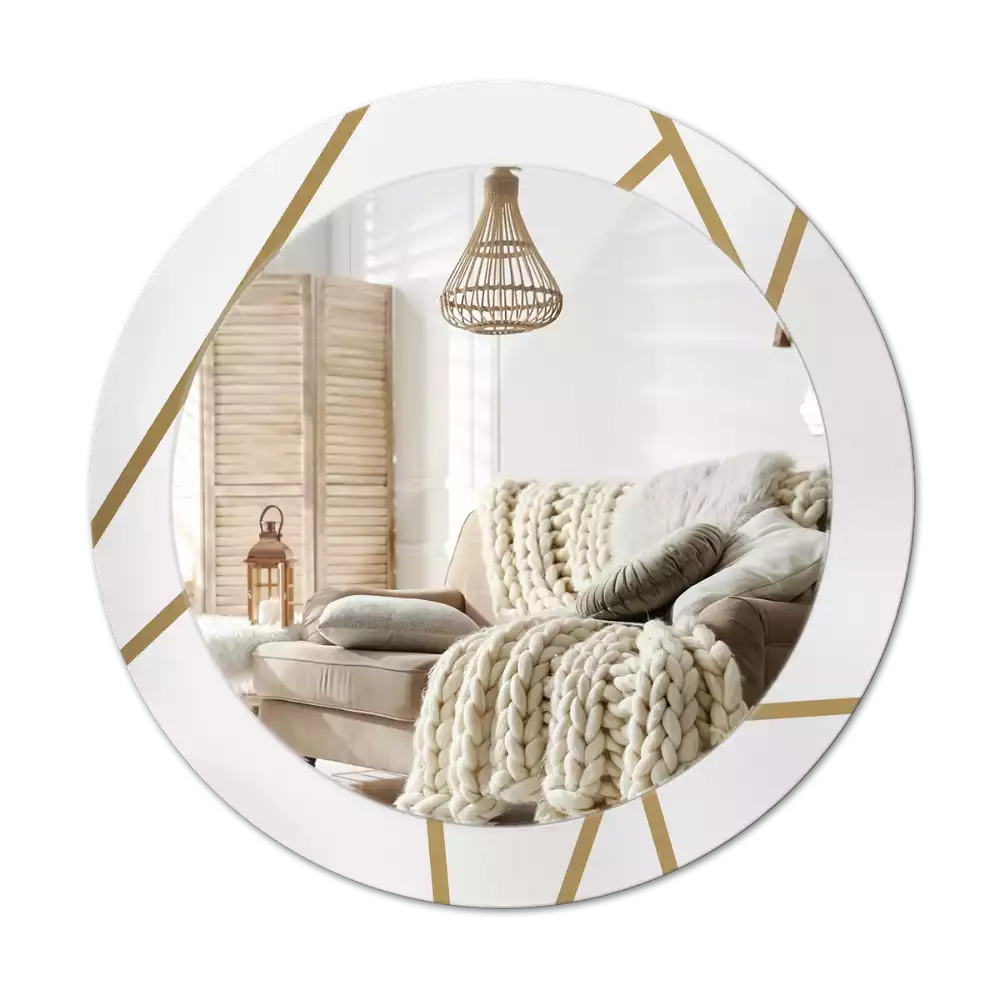 Lustro ścienne dekoracyjne o okrągłym kształcie z motywem kompozycji liniowej