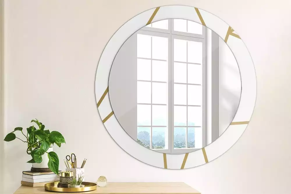 Lustro ścienne dekoracyjne o okrągłym kształcie z motywem kompozycji liniowej