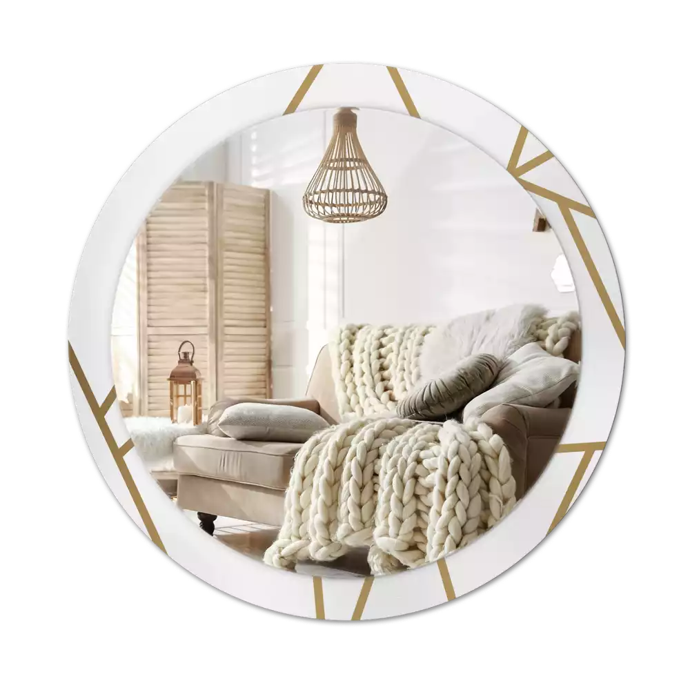 Lustro ścienne dekoracyjne o okrągłym kształcie z motywem kompozycji liniowej