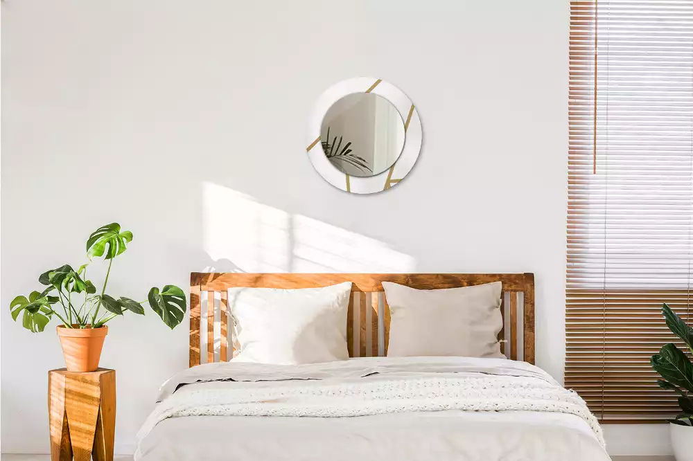 Lustro ścienne dekoracyjne o okrągłym kształcie z motywem kompozycji liniowej