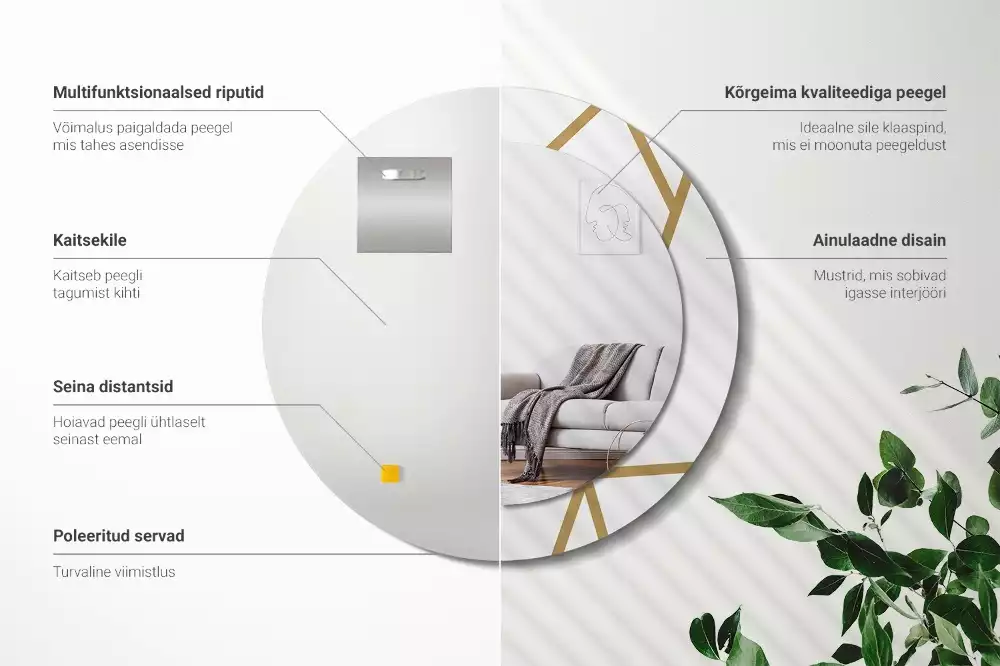 Lustro ścienne dekoracyjne o okrągłym kształcie z motywem kompozycji liniowej