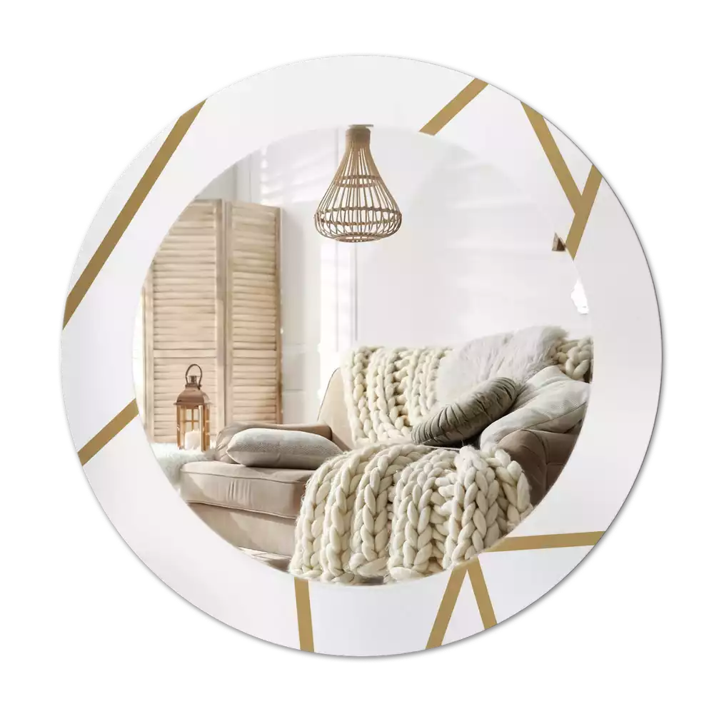 Lustro ścienne dekoracyjne o okrągłym kształcie z motywem kompozycji liniowej