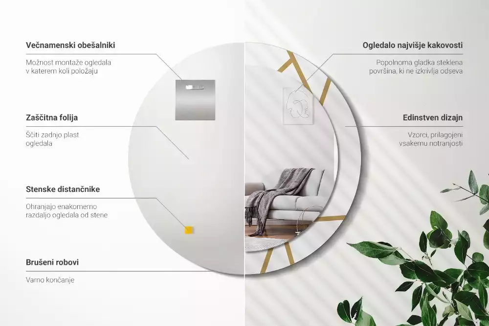 Lustro ścienne dekoracyjne o okrągłym kształcie z motywem kompozycji liniowej